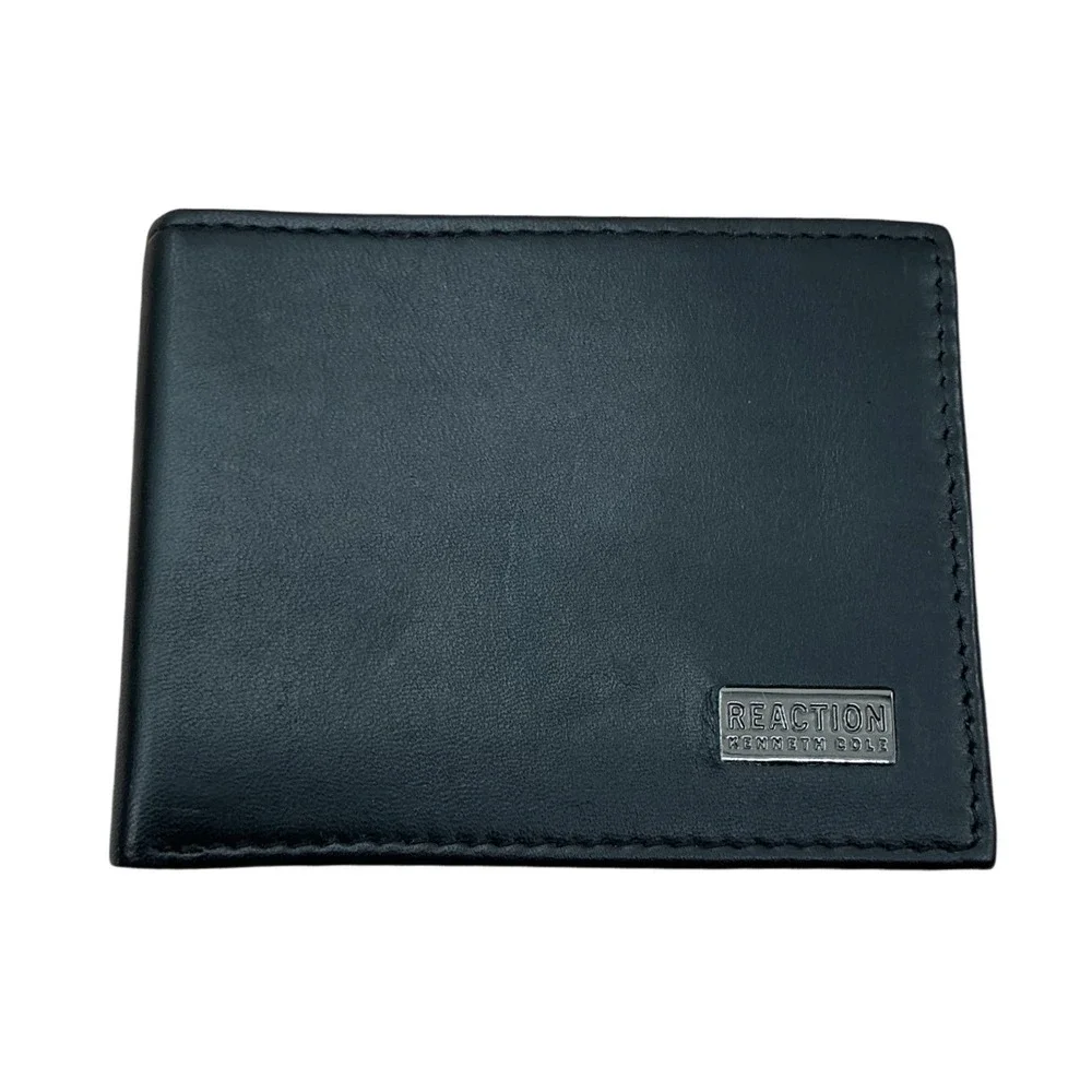 Kenneth Cole Reaction Mens Black Leather Bifold Wallet ID Window Card Case